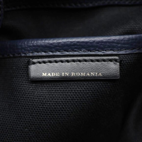 Burberry  Banner Small House Check Leather Tote Bag Navy Blue - Picture 12 of 12